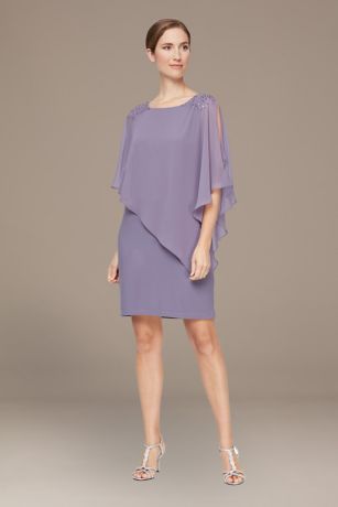 Beaded Chiffon Capelet Sheath Dress | David's Bridal